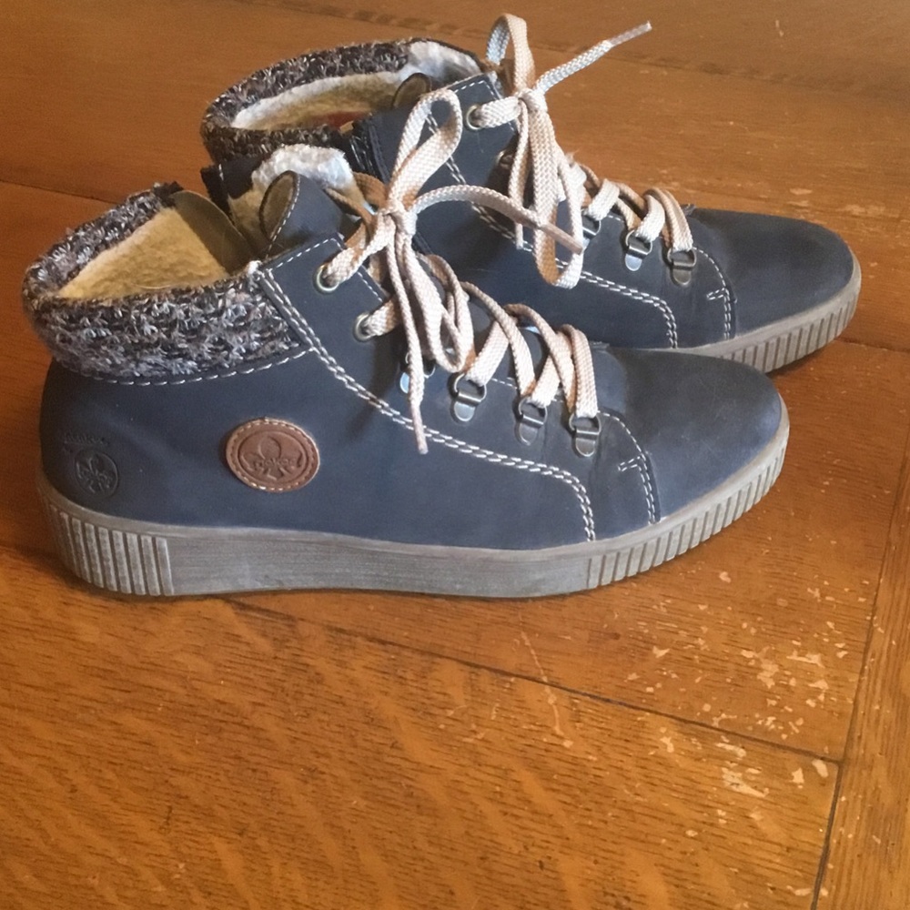 Rieker Navy Ankle Booties with Tan Laces
